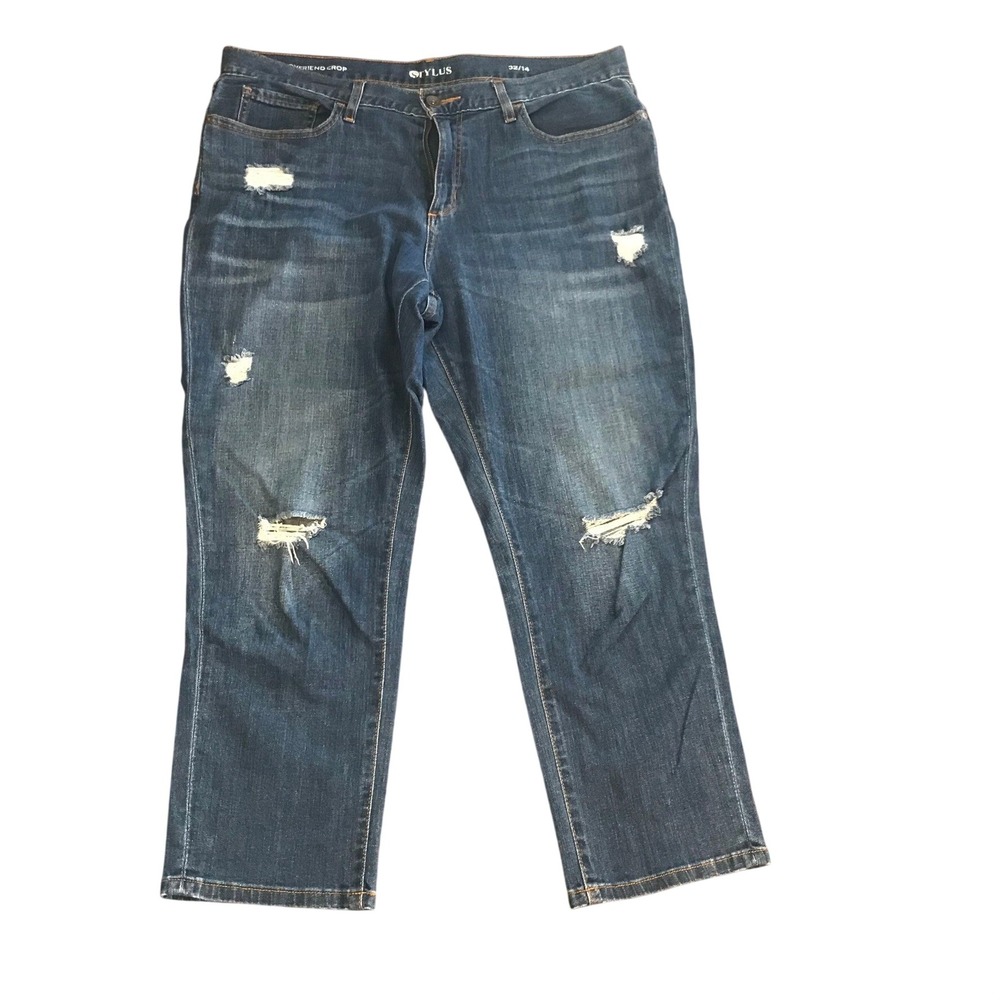 Stylus Boyfriend Crop Jeans Womens 32/14 Blue Distressed Medium Wash Denim Pants